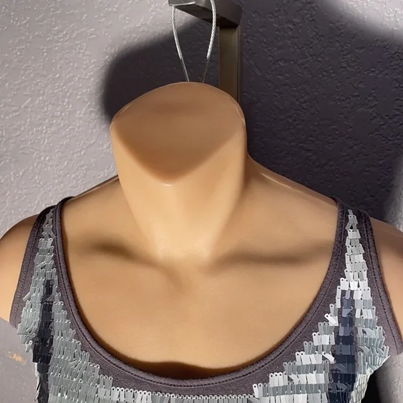 ARMANI EXCHANGE - grey tank w silver & grey sequins - S - Picture 7 of 16